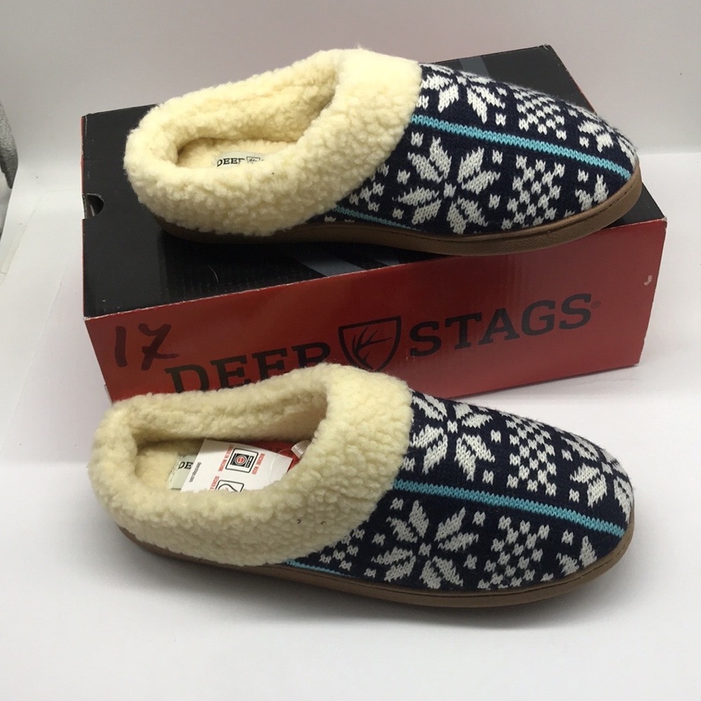 Deer Stags Men's Lodge Patterned Clog Slipper Shoes Blue Size  Small (7-8)